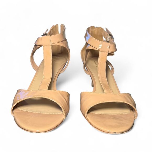 Via Spiga V-Lindsie Nude Patent Leather Strappy Sandals Size 11M Kitten Heels - Picture 3 of 8